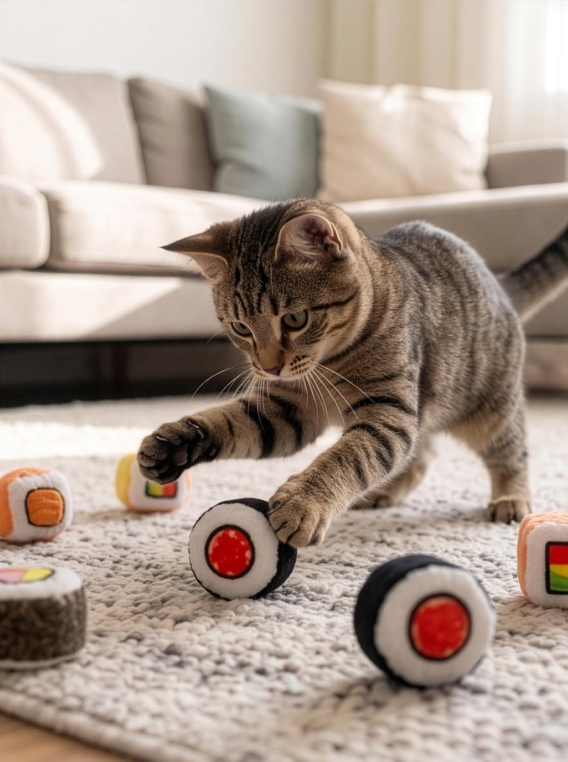 SPOT Sushi Roll Take-Out Cat Toys, Catnip and Crinkle Filled Soft Plush Toys for Indoor Cats, for Single or Multi-Cat Ho