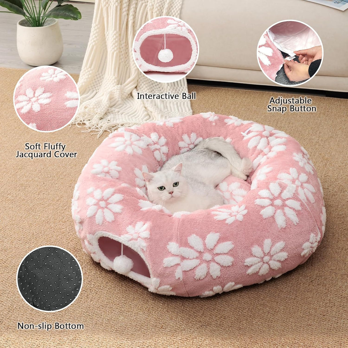 Cute Round Cat Tunnel for Indoor Cats, Pink