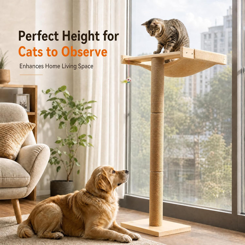 Cat Window Perch with Scratching Post, 46-Inch Tall Climbing Tree & Hammock