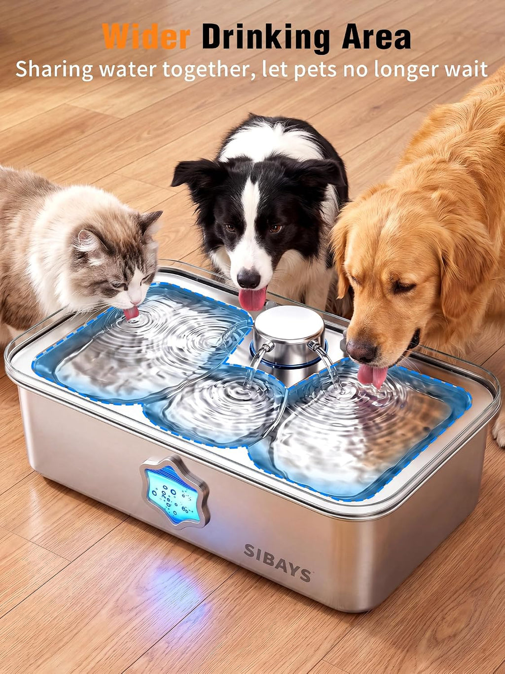 SIBAYS 4.5Gal Dog Water Fountain, Stainless Steel Pet Water Fountain FS86