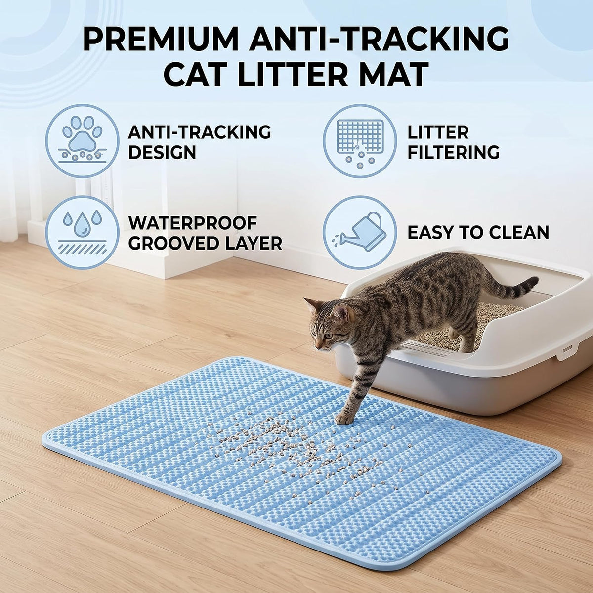 Silicone Cat Litter Mat 60x35cm, Honeycomb Double Layer Waterproof