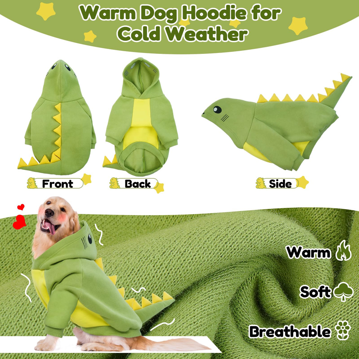 Lelepet Dog Dinosaur Costume Large Dog Halloween Costume Warm Fleece Hoodie