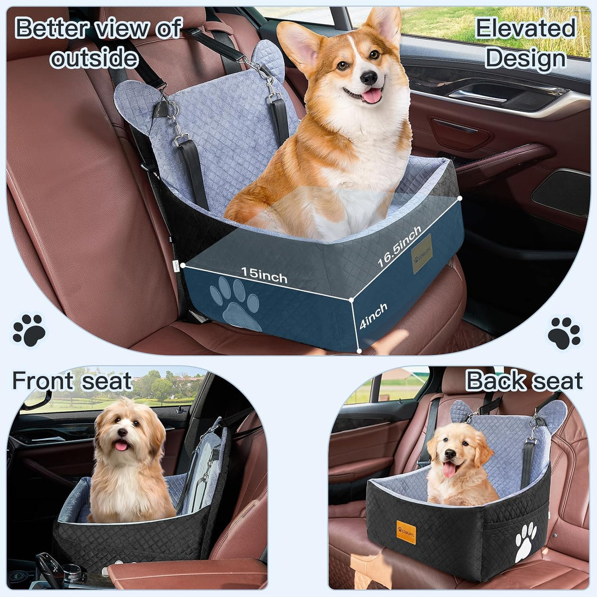 Dog Car Seats for Small /Medium Dogs up to 33lbs(Grey Black).