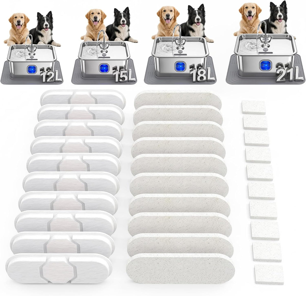 Replacement Dog Water Fountain Filters, 10-Set for 12L/15L/18L