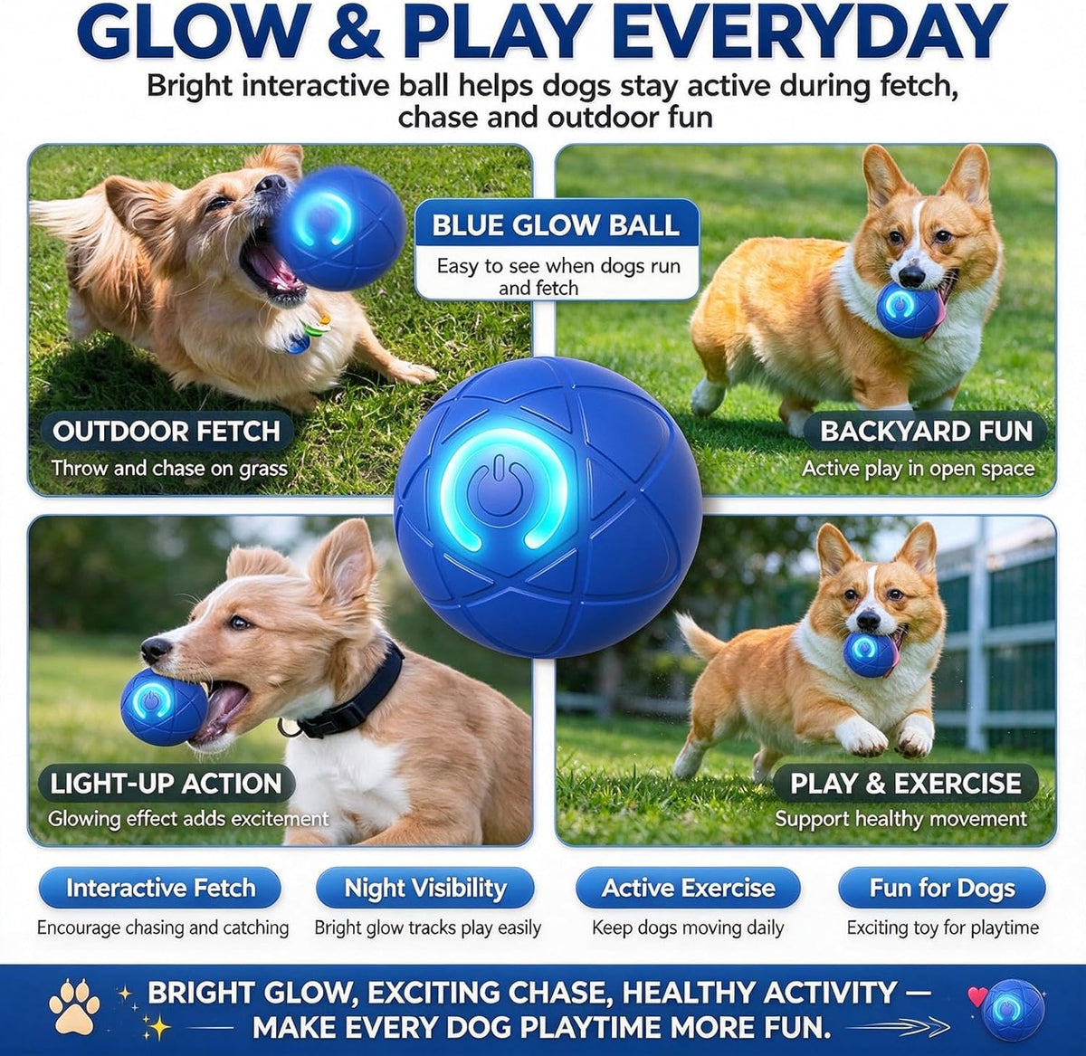 Zig Paw Ball, ZigPaw Ball for Dogs,Smart Dog Ball Large，Blue