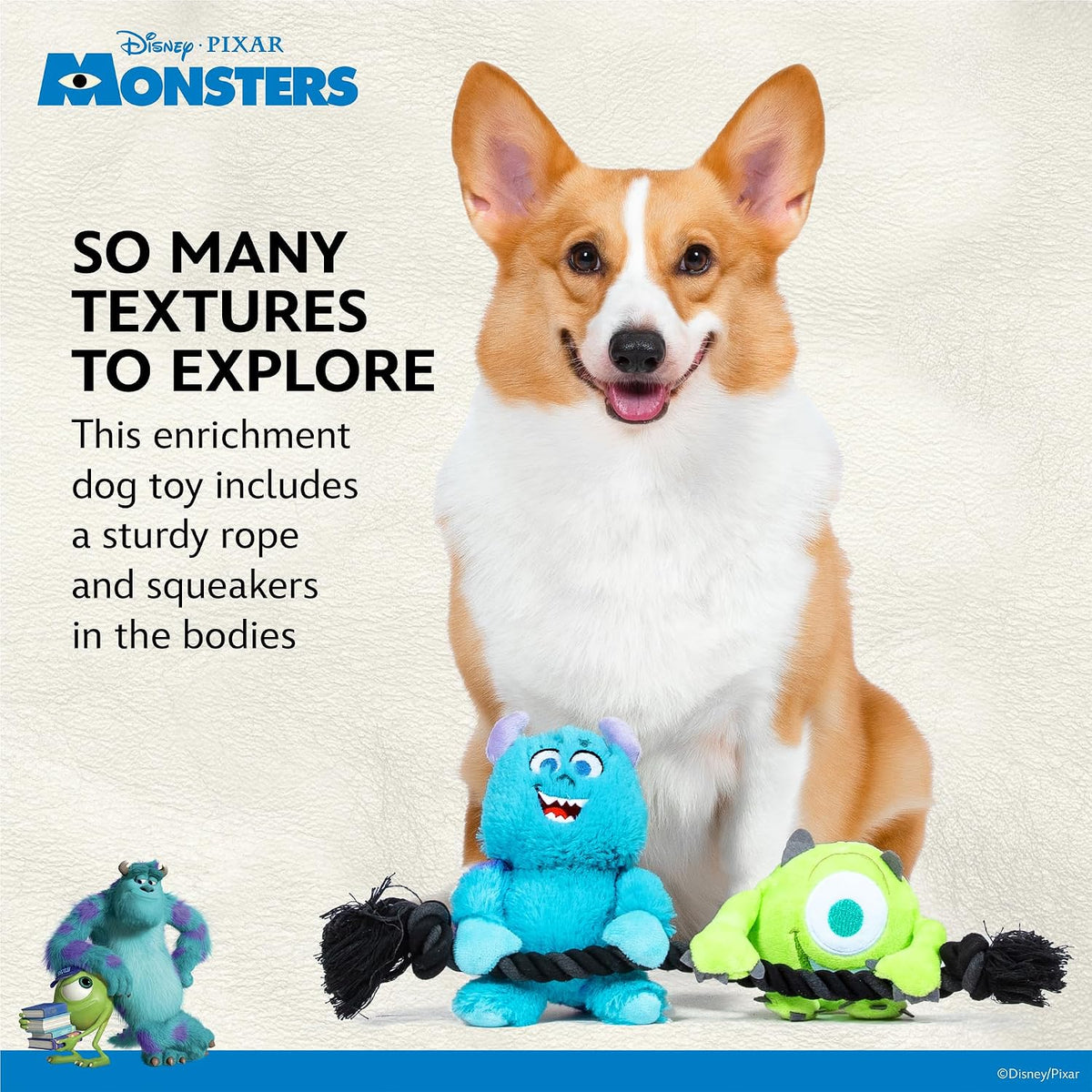 Disney Pixar, Monsters Inc, Squeaky Dog Toy, Mike Wazowski, Sulley