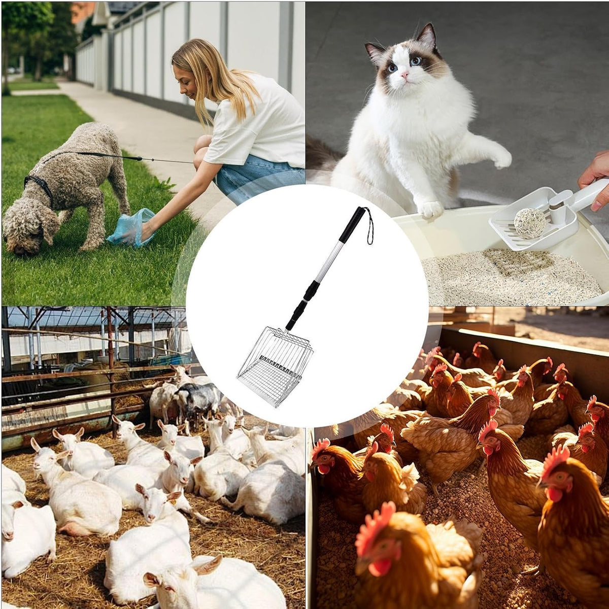 Handle Cat Litter Scoop – Metal PP Adjustable 42 Inch Pet Waste Scoop
