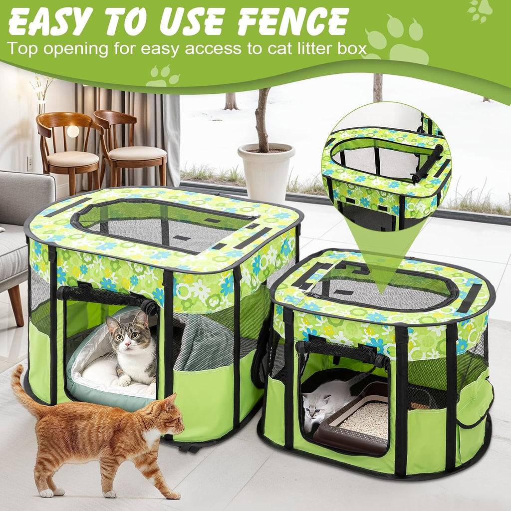Portable Cat Playpen, Foldable Indoor Outdoor Pet Tent with 2 Areas