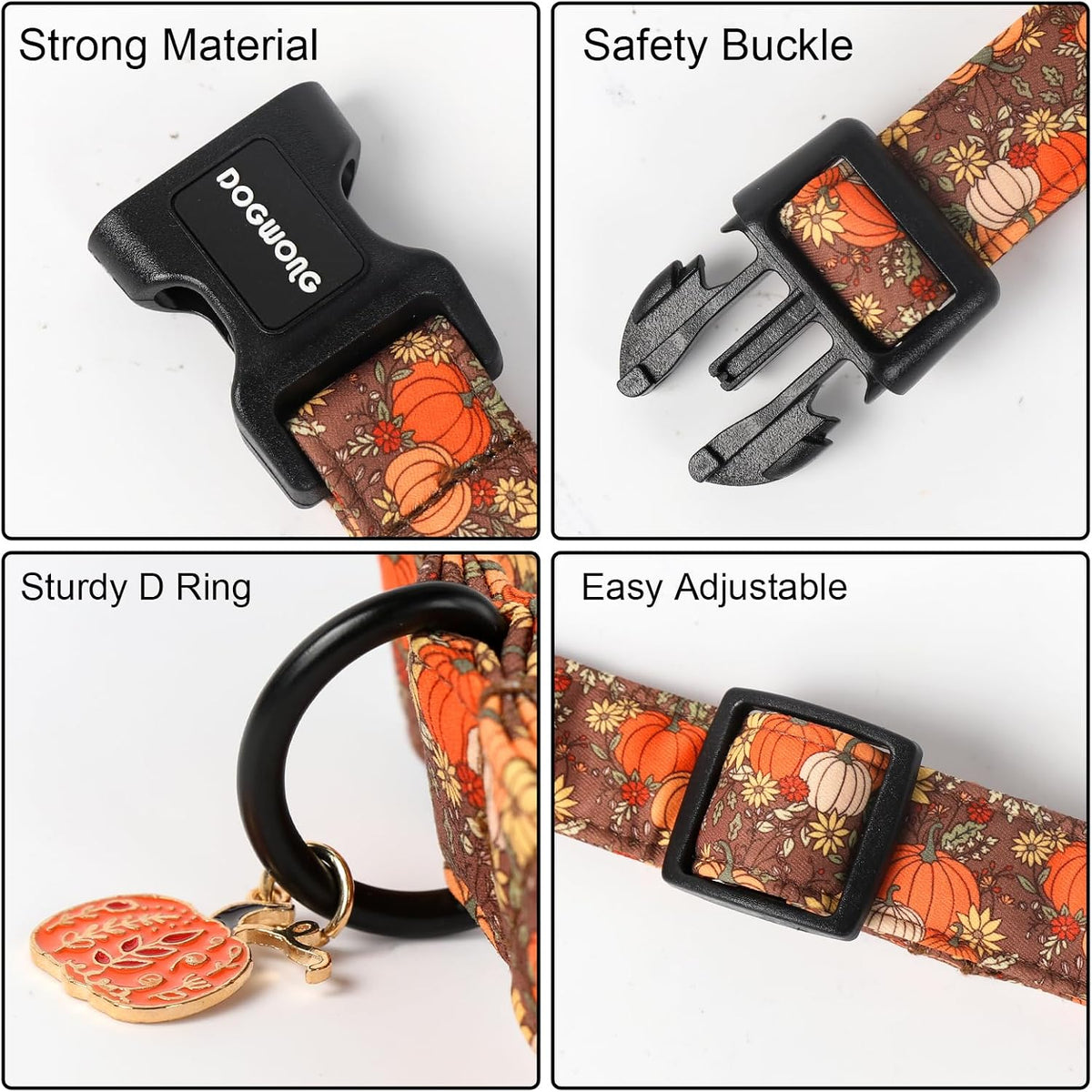 Fall Pumpkin Dog Collar- Design Fall Holiday Dog Collars Adjustable Halloween Pumpkin Sunflower Dog Collar for Small Med