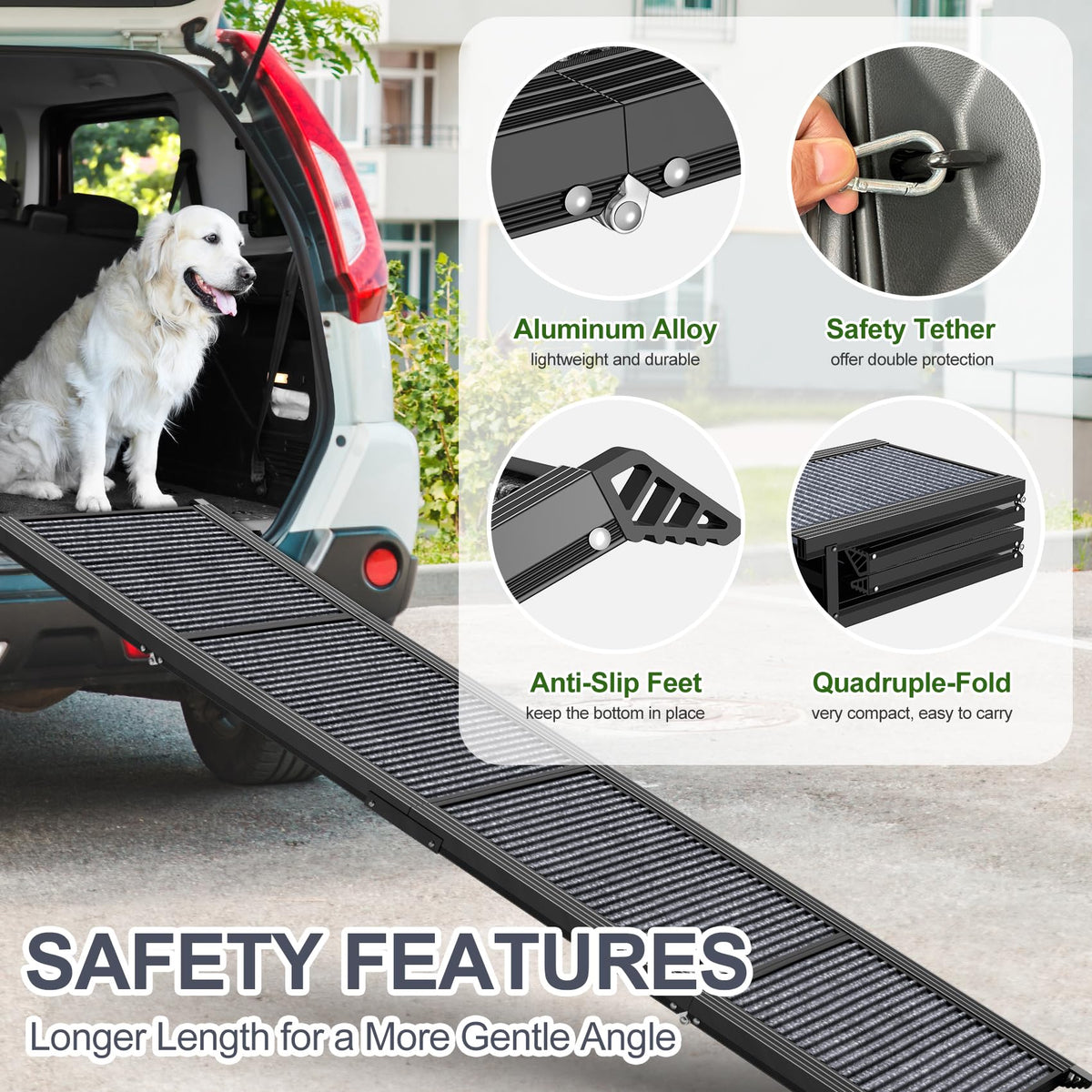 HerCcreta wigge Dog Ramp for Car 63" L × 17" W, Pet Ramp for Truck Foldable