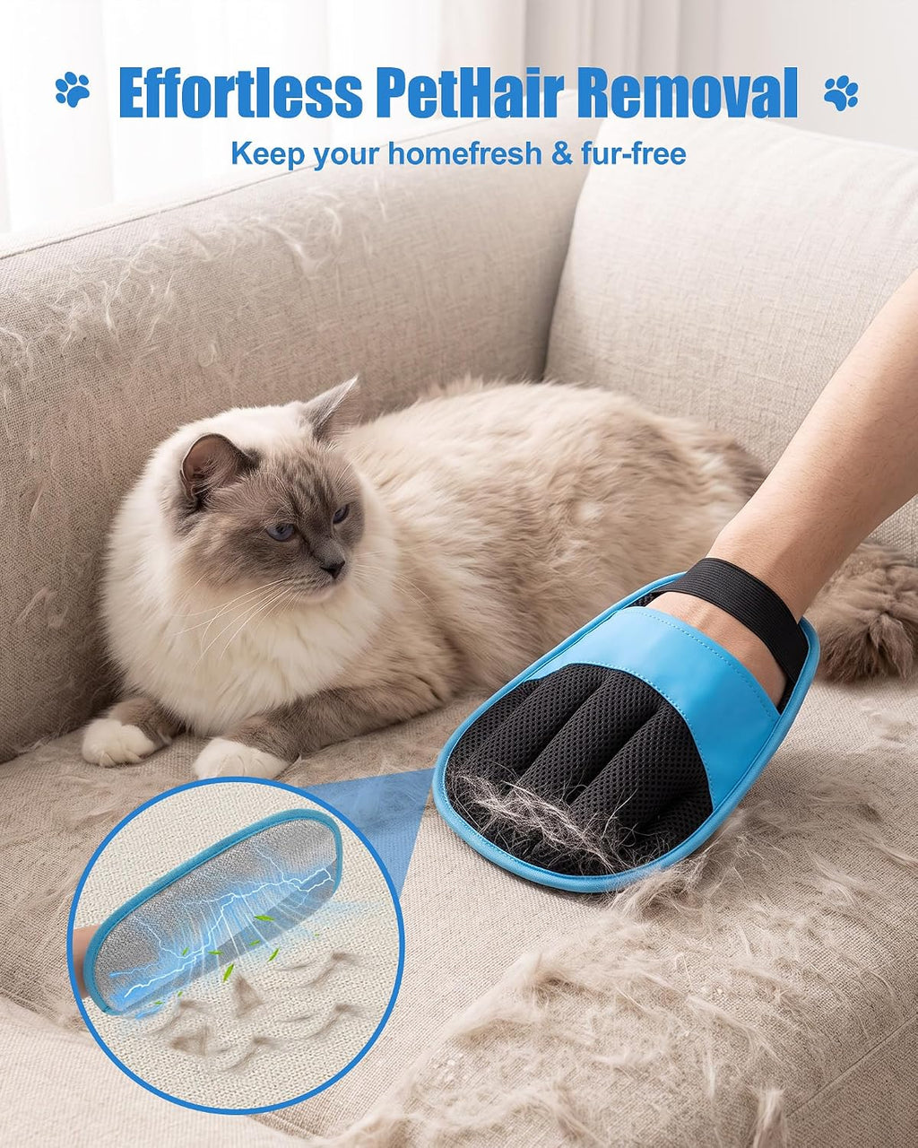 2 Pack Pet Hair Removal Glove for Dogs & Cats, Reusable