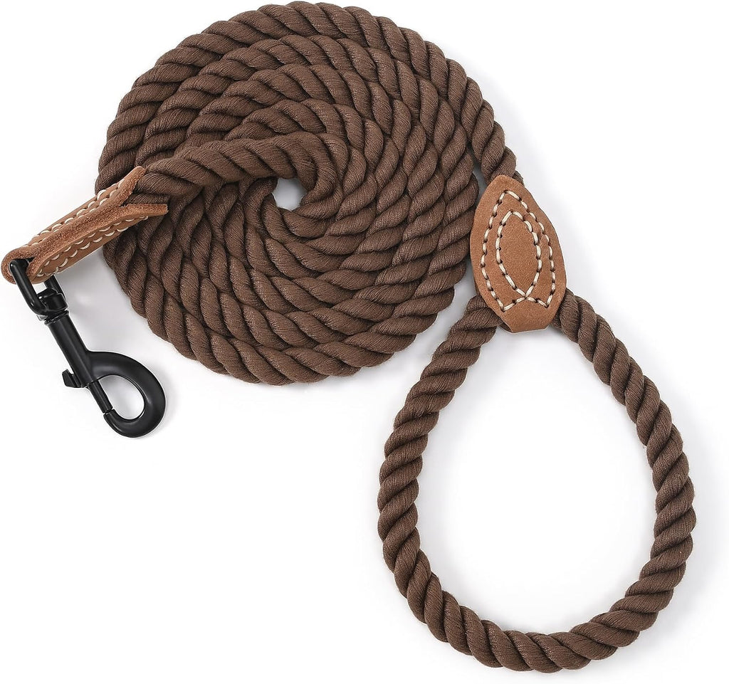Mile High Life Dog Leash Braided Cotton Rope with Leather-Reinforced Ends