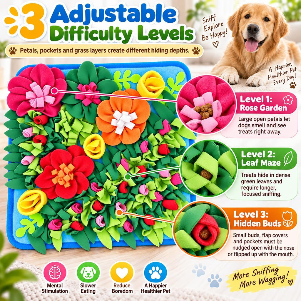 Dog Snuffle Mat, Slow Feeder & Foraging Puzzle Toy, 19.7in, Colorful