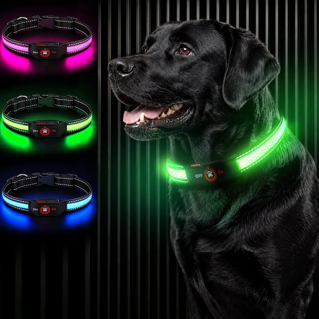 Bamda Light Up Dog Collar for Large Dogs, Super Bright Glow Collar, Green