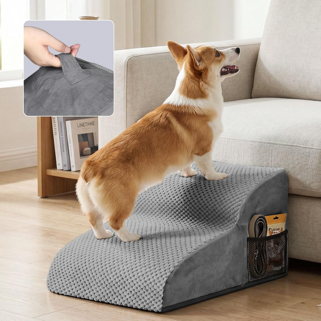 2-Step Dog Stairs for Small Dogs, Non-Slip Foam Pet Steps for Low Couch Bed