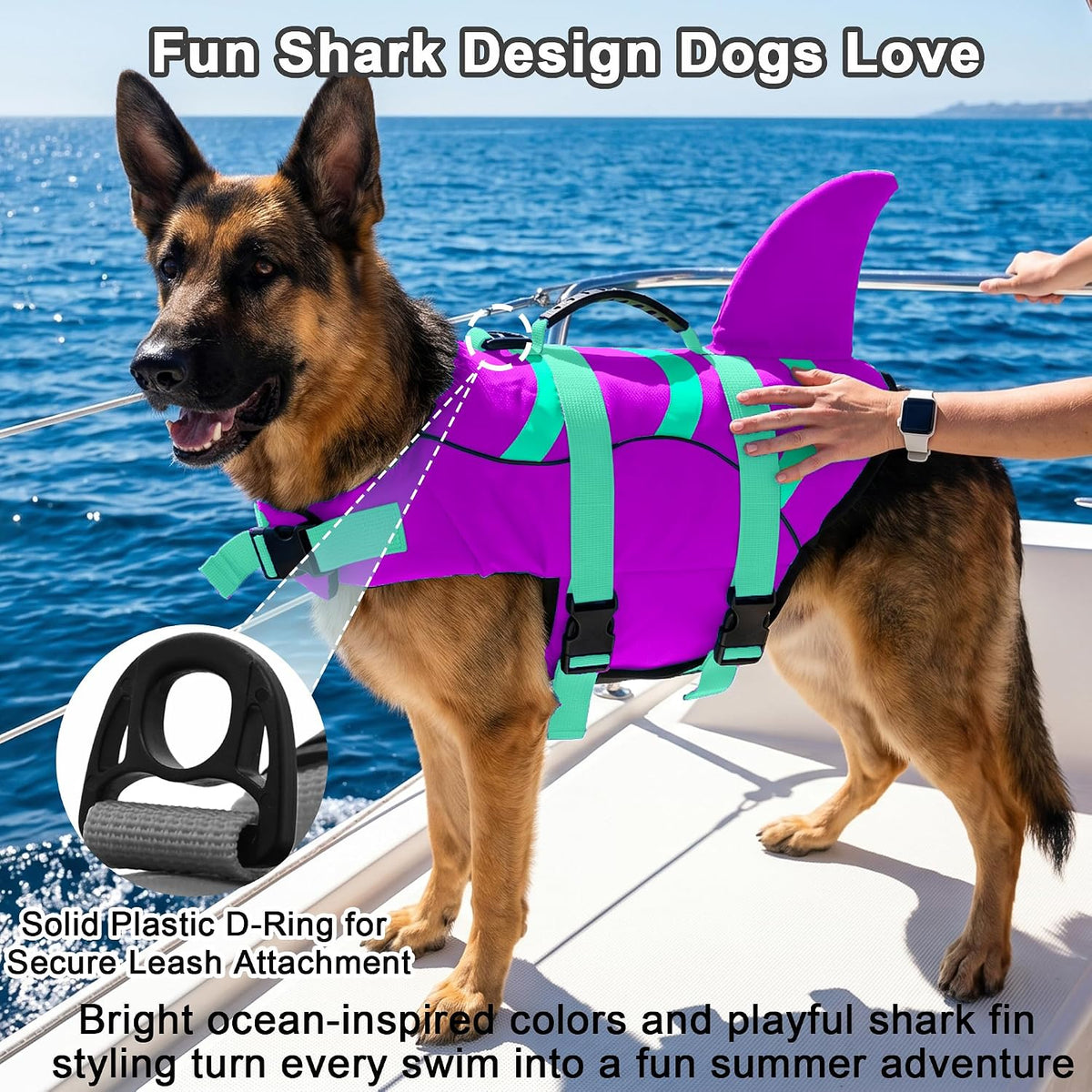 Fragralley Shark Dog Life Jacket, Easy to Put on Dog Life Vest for Swimming and Boating, Vibrant & Adjustable Dog Life P