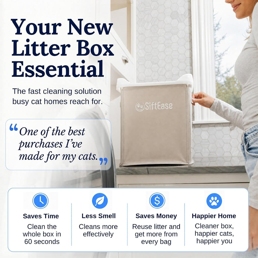 SiftEase Cat Litter Sifter with Bin, Fast Scoop-Free Litter Box Cleaning