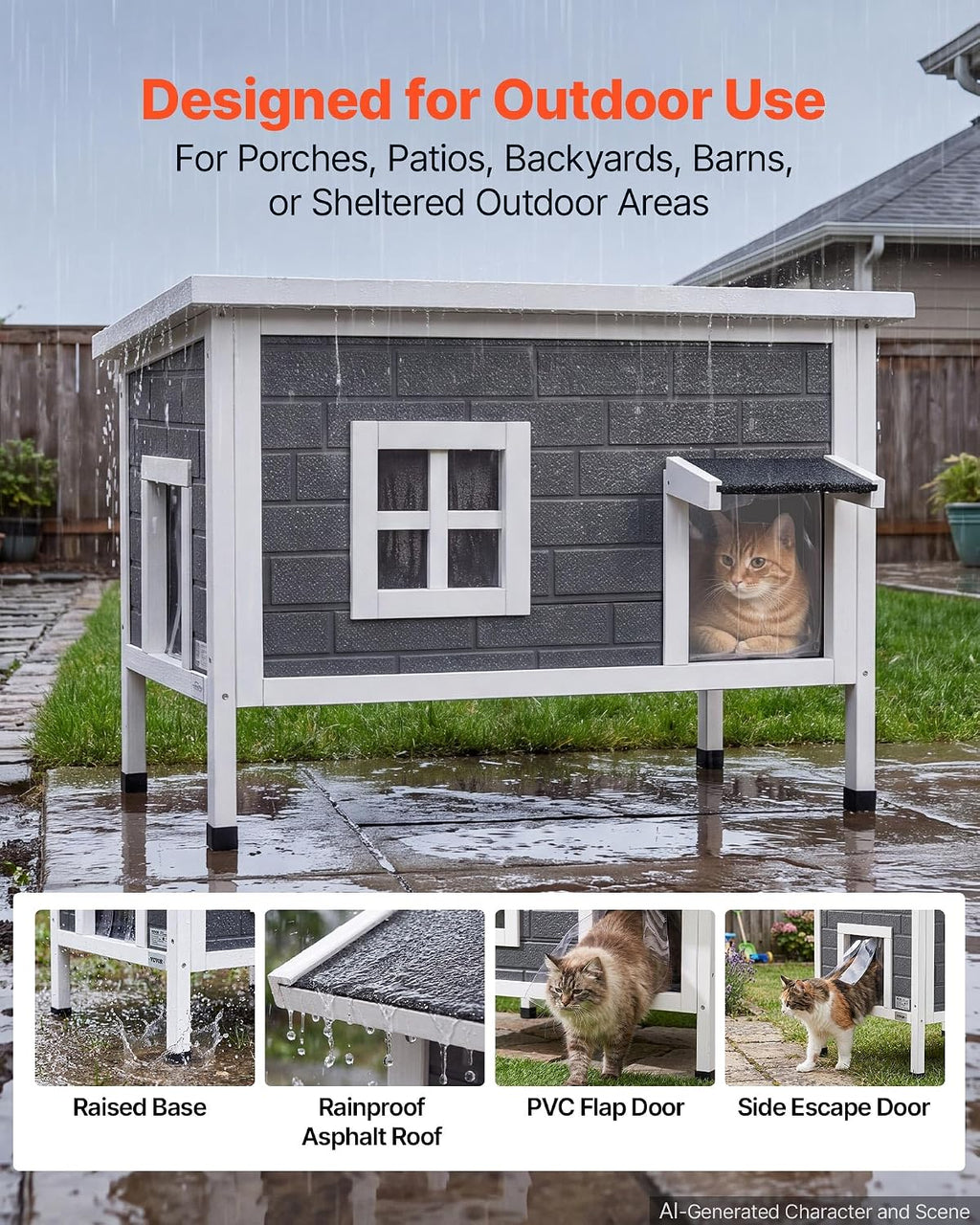 VEVOR Heated Outdoor Cat House for 1-3 Cats Feral Shelter with Heating Pad