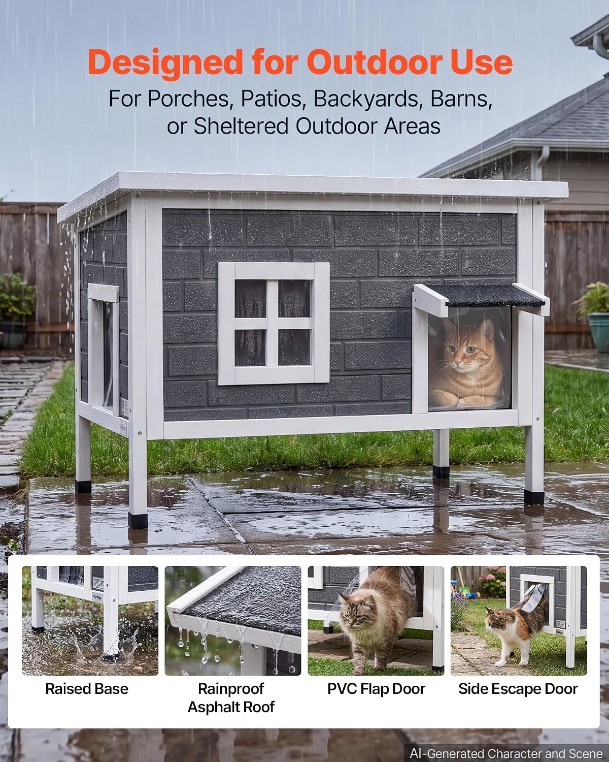 VEVOR Heated Outdoor Cat House for 1-3 Cats Feral Shelter with Heating Pad