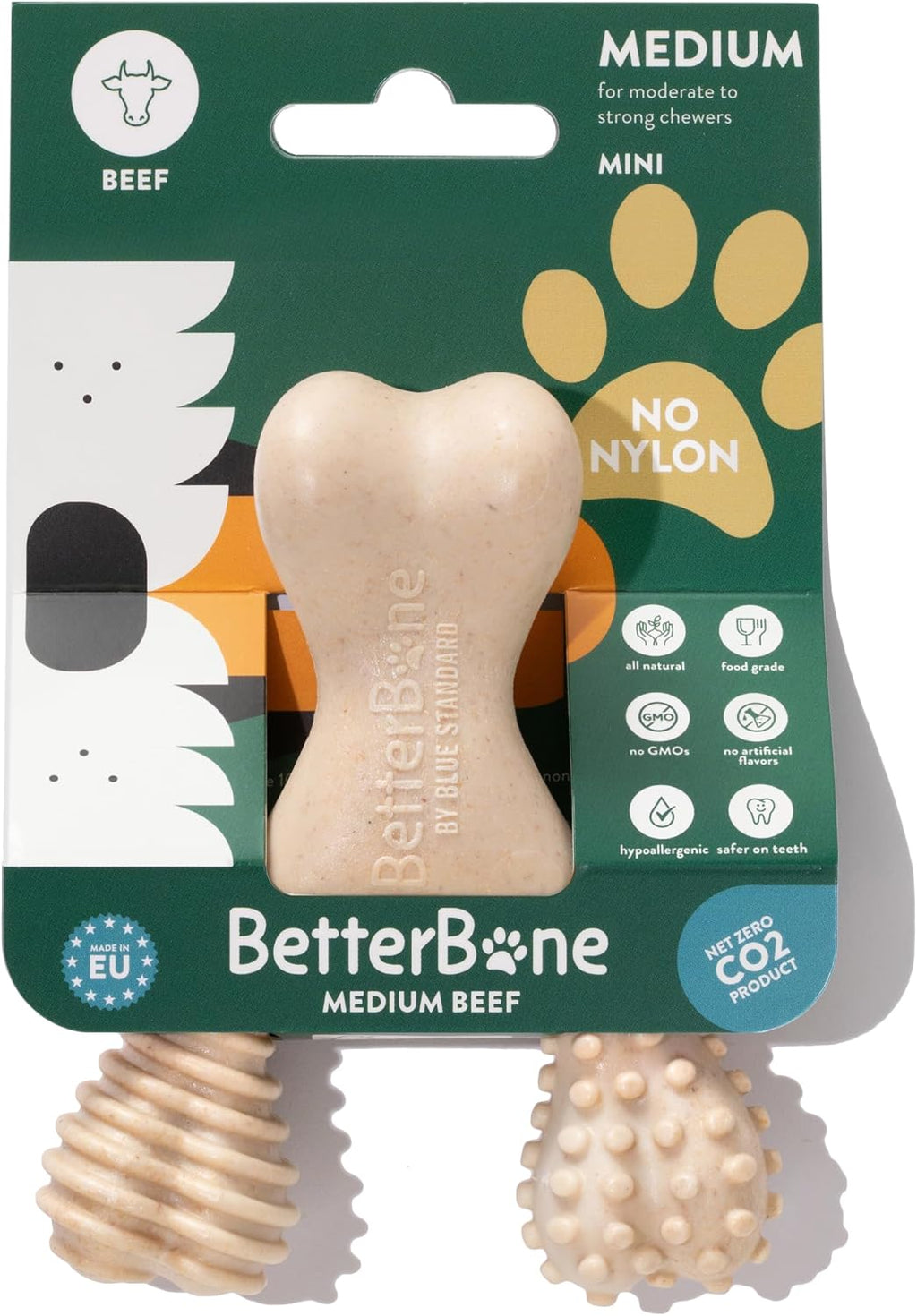 BetterBone - Medium Density - Ideal for Moderate to Strong Chewers - All-Natural, Nylon-Free Dog Chew Toys - Non-Toxic, 