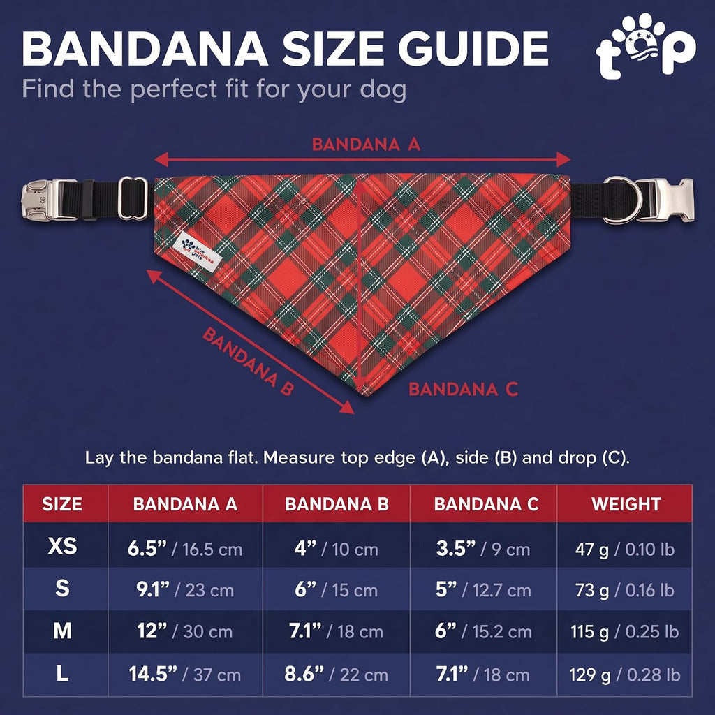 Christmas Tartan Plaid Dog Bandana 2-in-1 Adjustable Nylon Strap - Medium
