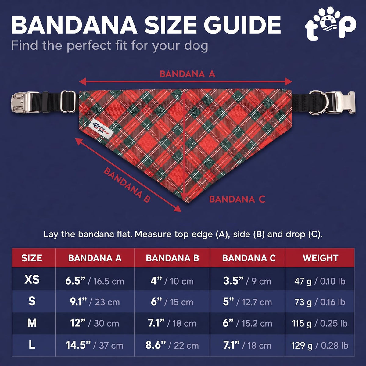 Christmas Tartan Plaid Dog Bandana 2-in-1 Adjustable Nylon Strap - Medium