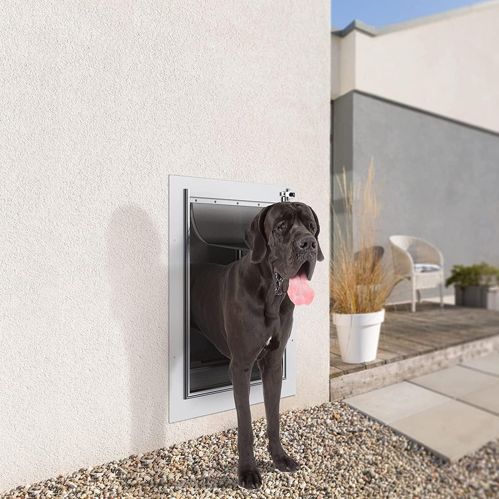 Baboni Pet Door for Wall,3-Flap,Steel Frame and Telescoping Tunnel, Aluminum Lock, Double Flap Dog Door and Cat Door, St