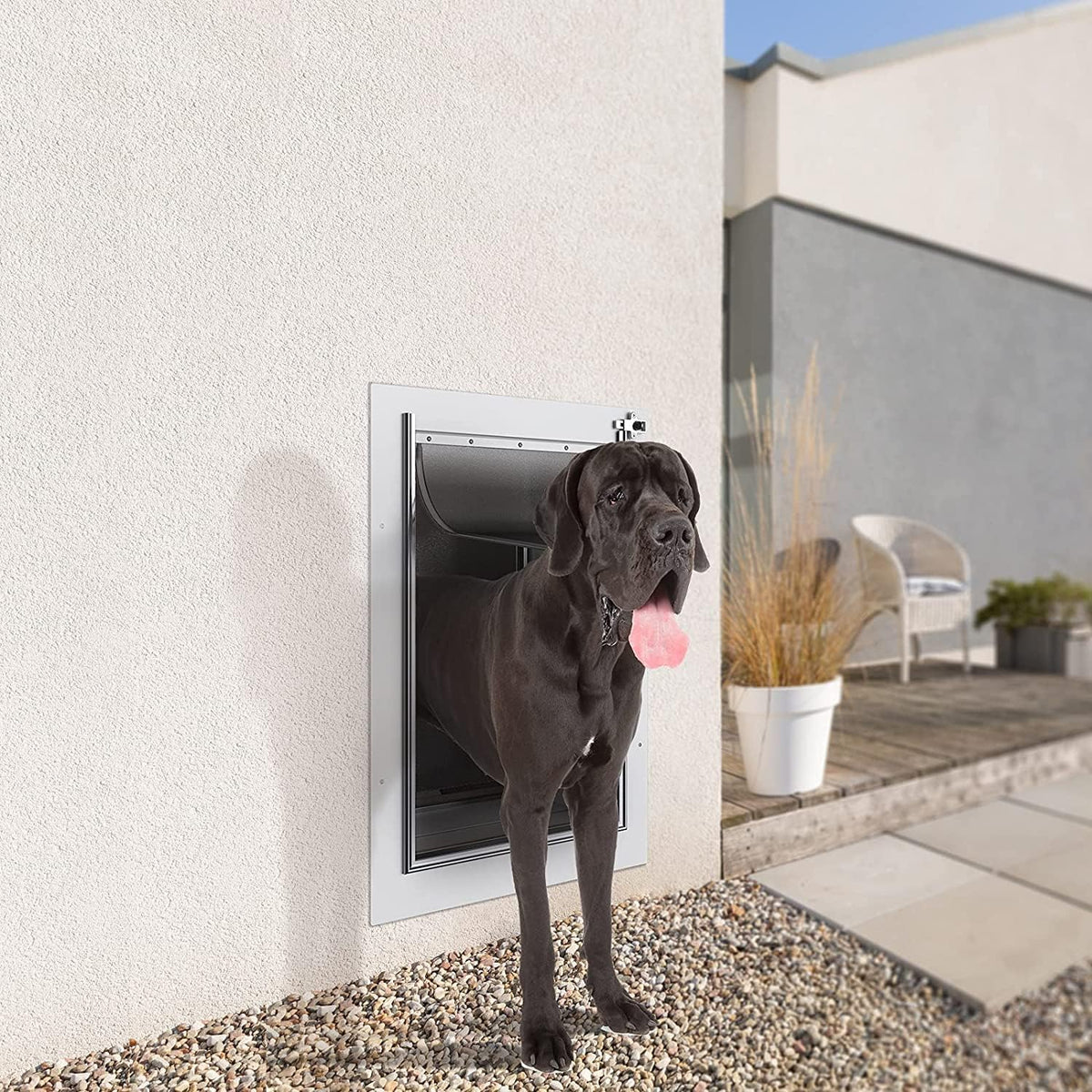 Baboni Pet Door for Wall,3-Flap,Steel Frame and Telescoping Tunnel, Aluminum Lock, Double Flap Dog Door and Cat Door, St