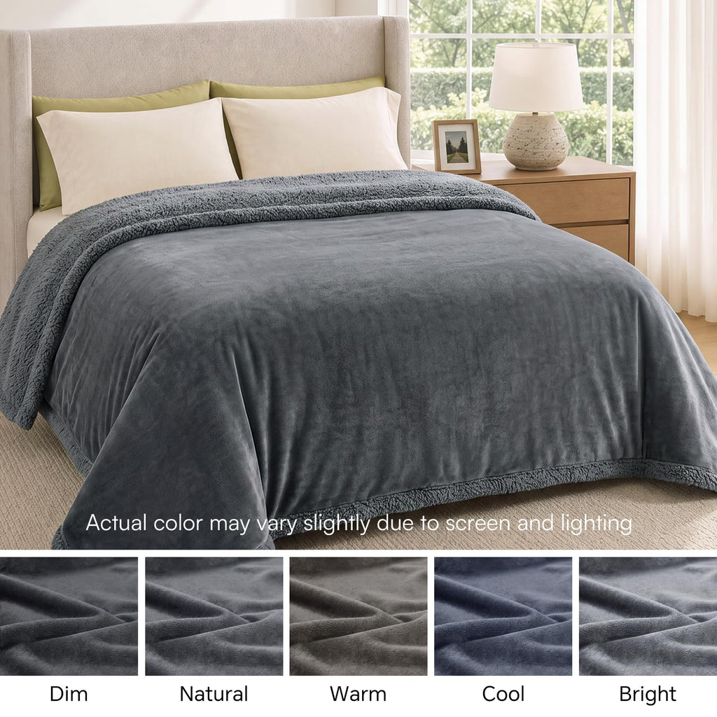 Waterproof Pet Blanket, Liquid Pee Proof Dog Blanket for Sofa Bed Couch, Reversible Sherpa Fleece Furniture Protector Cover for Small Medium Large Dogs Cats, Dark Gray Small（40" x 28"）