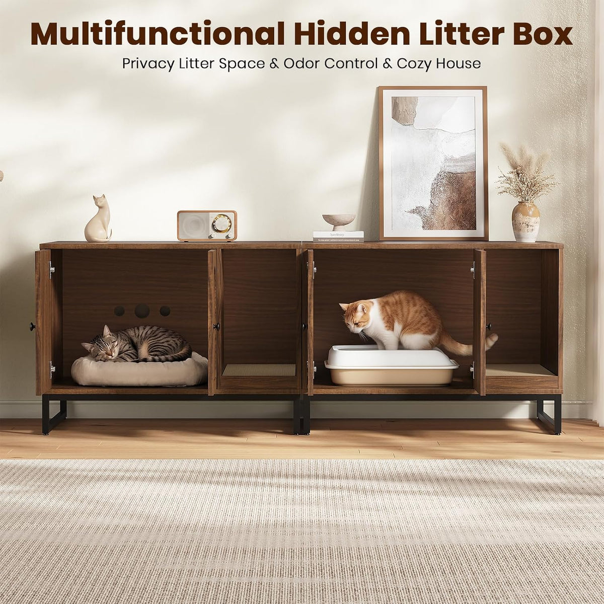 31.5" Cat Litter Box Enclosure, Hidden Litter Box with Scratch Pad