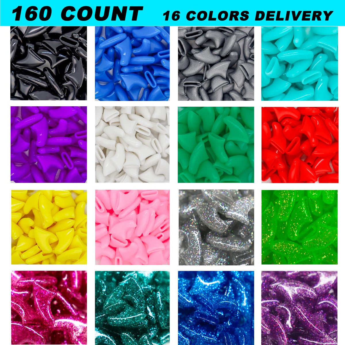 VICTHY 160pcs(16 Colors) Cat Nail Caps Cat Claw Caps Cat Nail Covers with Adhesives and Applicators (Medium)