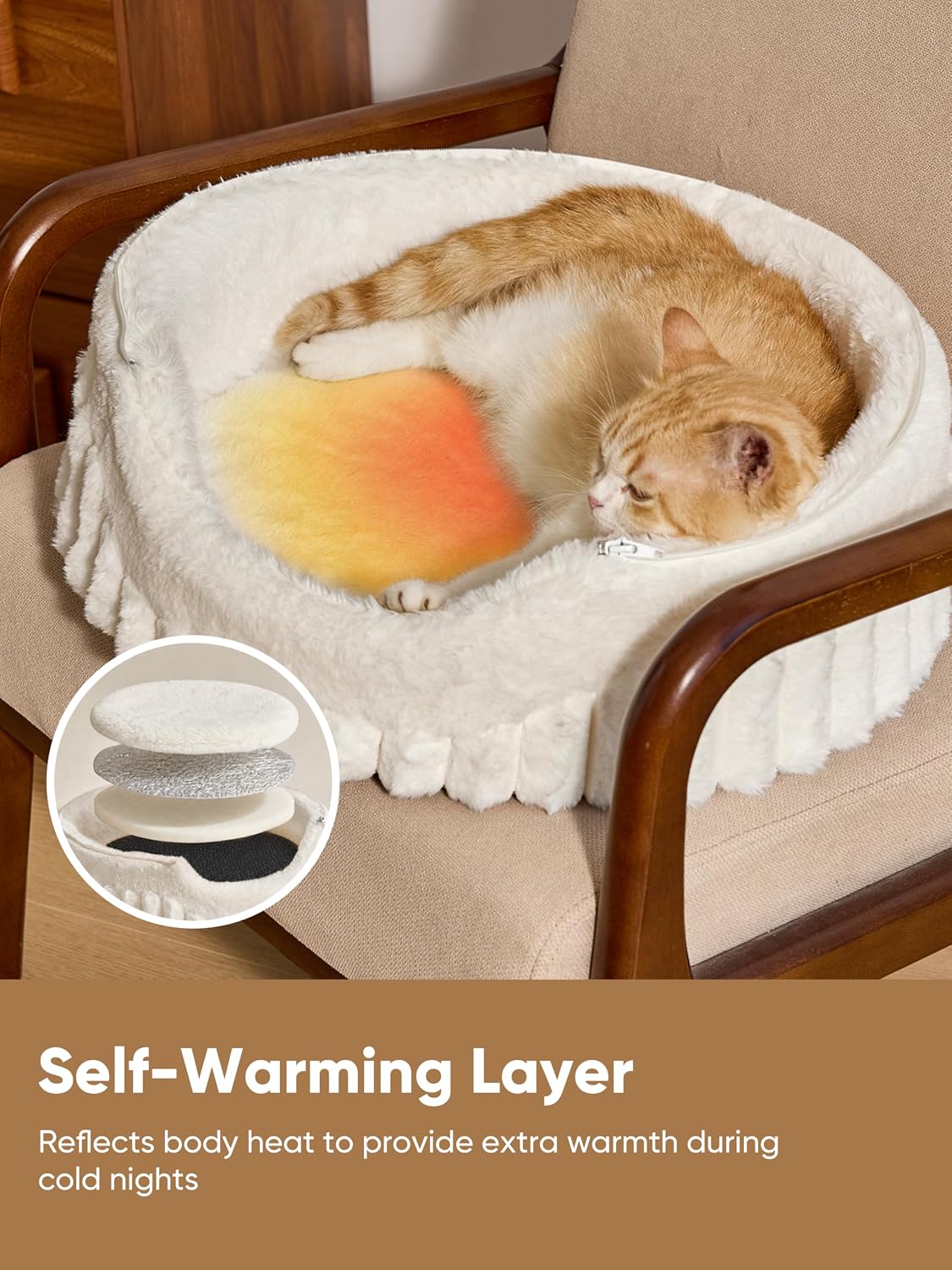 FUKUMARU Cat Cave Bed, 2-in-1 Enclosed Cat Bed for Indoor Cat, Cat Hideaway