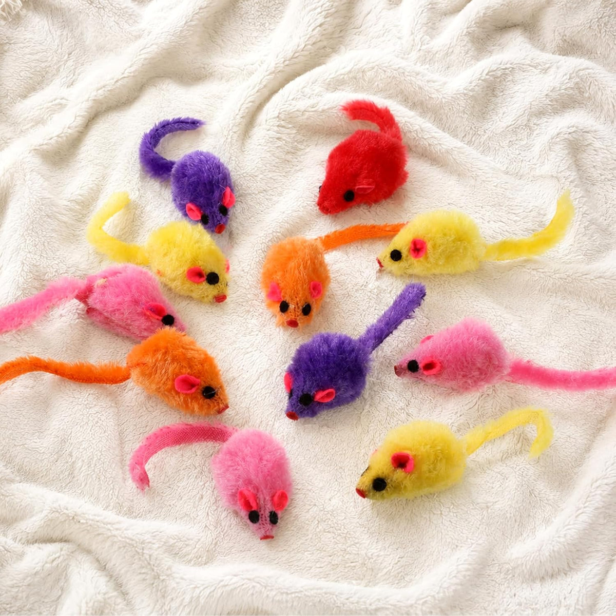 12Pcs Cat Mouse Toys for Indoor Cats Multicolor Cat Toy Mice Plush 3.9in