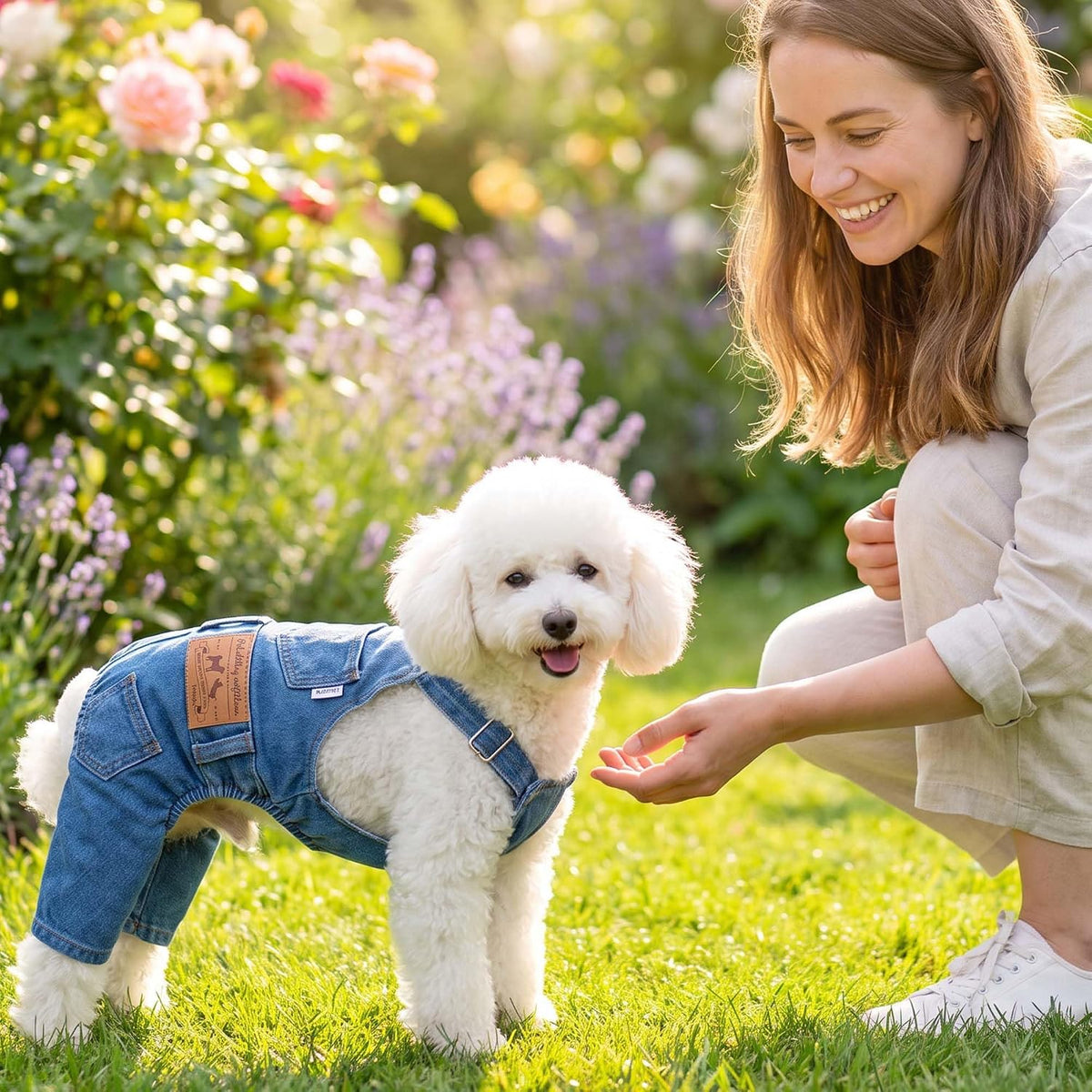 Dog Denim Overalls Pet Jeans Jumpsuit Four Legs Clothes Outfits,L