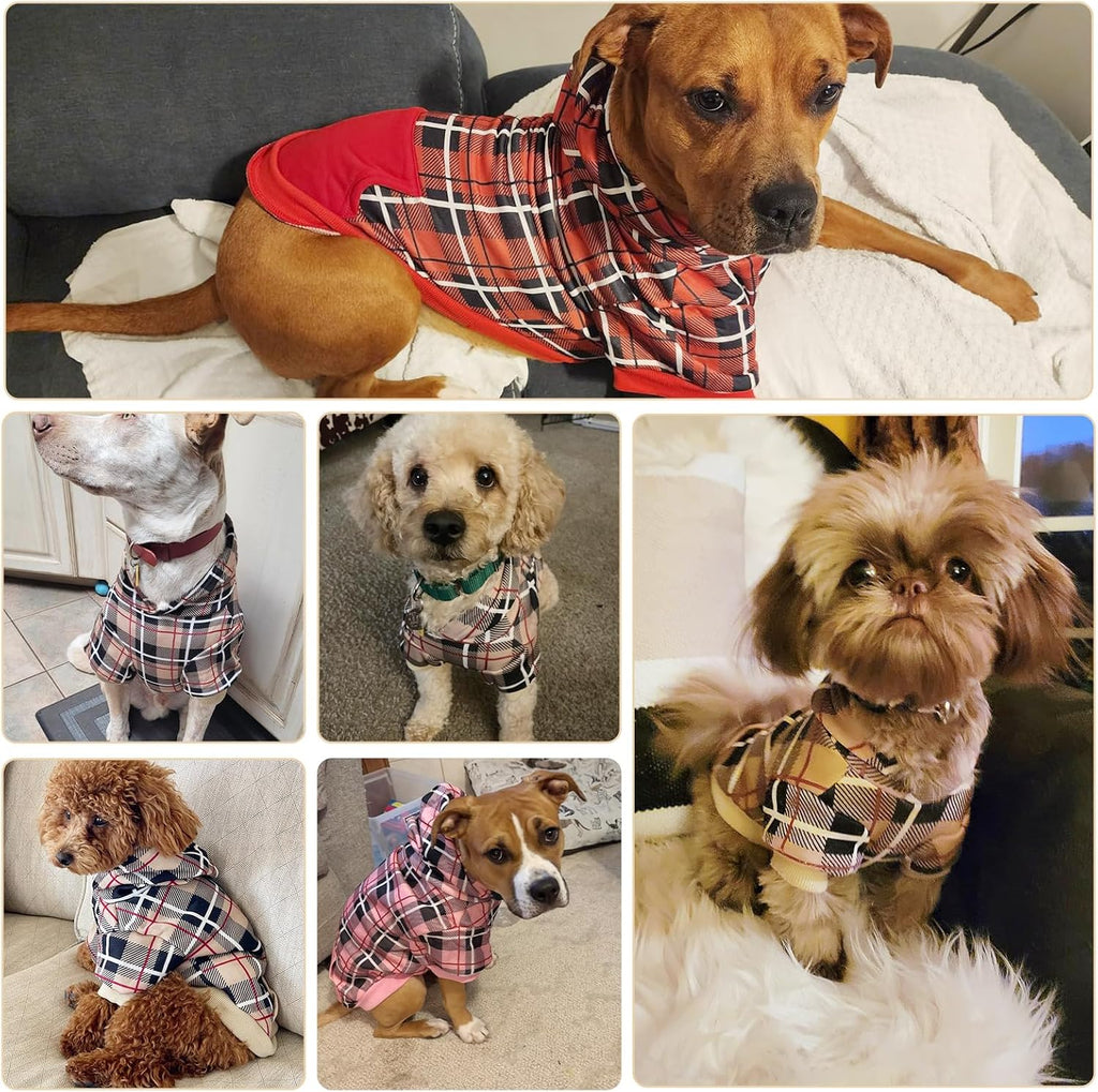 Plaid Dog Hoodie - British Style Warm Dog Sweater Shirt with Leash Hole,Pitbull Clothes Outfits,Winter Coat Apparel for 