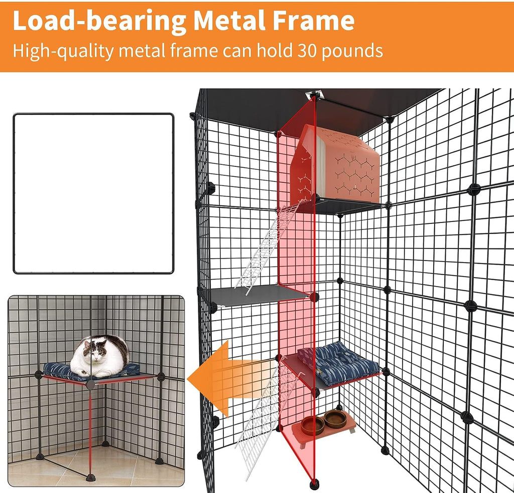 Extra Large Cat Cage,4-Tier Catio, DIY Metal Cat Enclosure with Platforms,55 Inch Indoor Cat Cage for 1-3 Cats, Indoor C