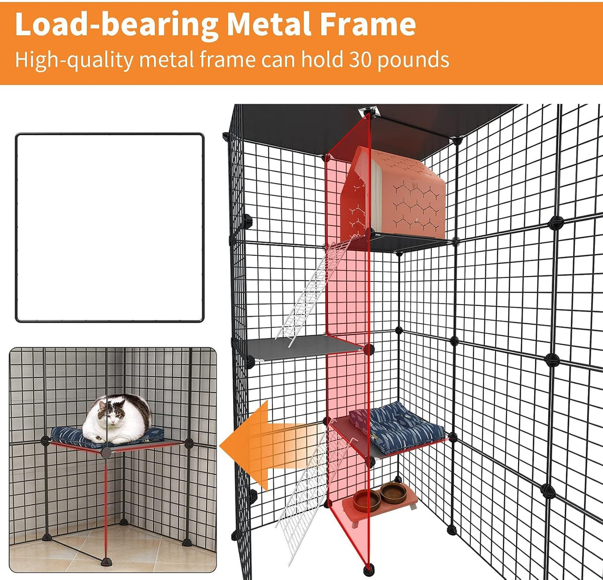 Extra Large Cat Cage,4-Tier Catio, DIY Metal Cat Enclosure with Platforms,55 Inch Indoor Cat Cage for 1-3 Cats, Indoor C