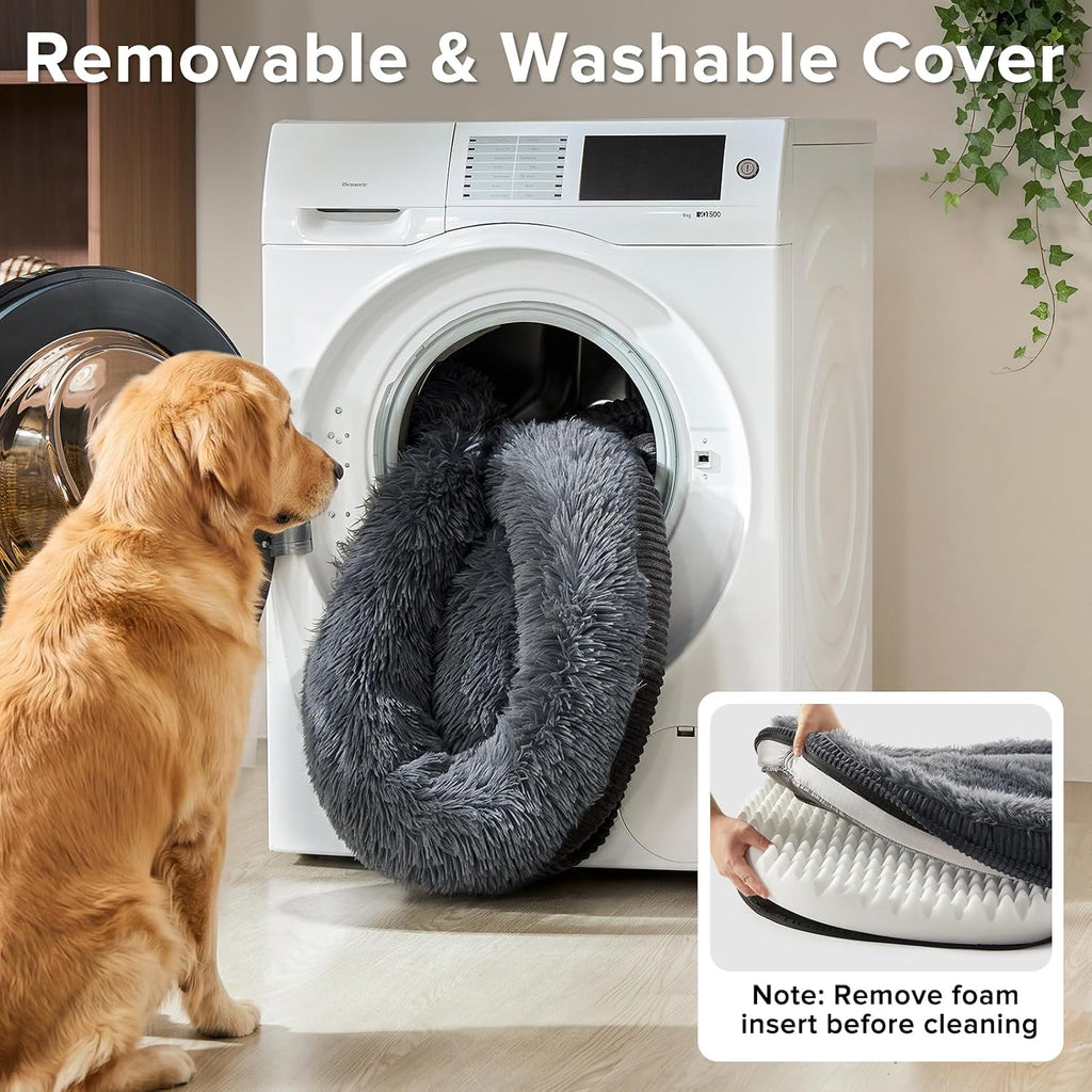 Fluffy Orthopedic Dog Beds Large Sized Dog, XL Egg-Crate Foam Bolster Sofa Bed with Washable Removable Waterproof Cover,