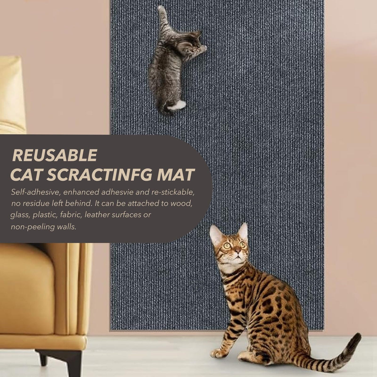 78.7"x15.8" Self-Adhesive Cat Scratch Mat, Cat Scratch Furniture Protector