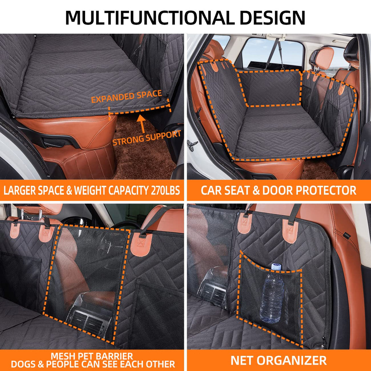 YJGF Hard Bottom Dog Car Seat Cover for Back Seat,Seat Extender for Dogs