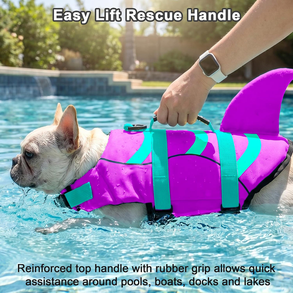 Fragralley Shark Dog Life Jacket, Easy to Put on Dog Life Vest for Swimming and Boating, Vibrant & Adjustable Dog Life P
