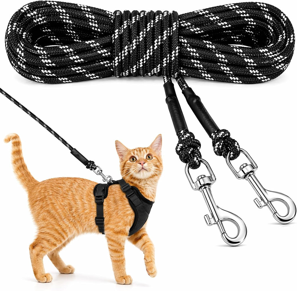 Reflective Cat Long Leash 15 FT, Outdoor Backyard Cat Tie Out Lead, Pink