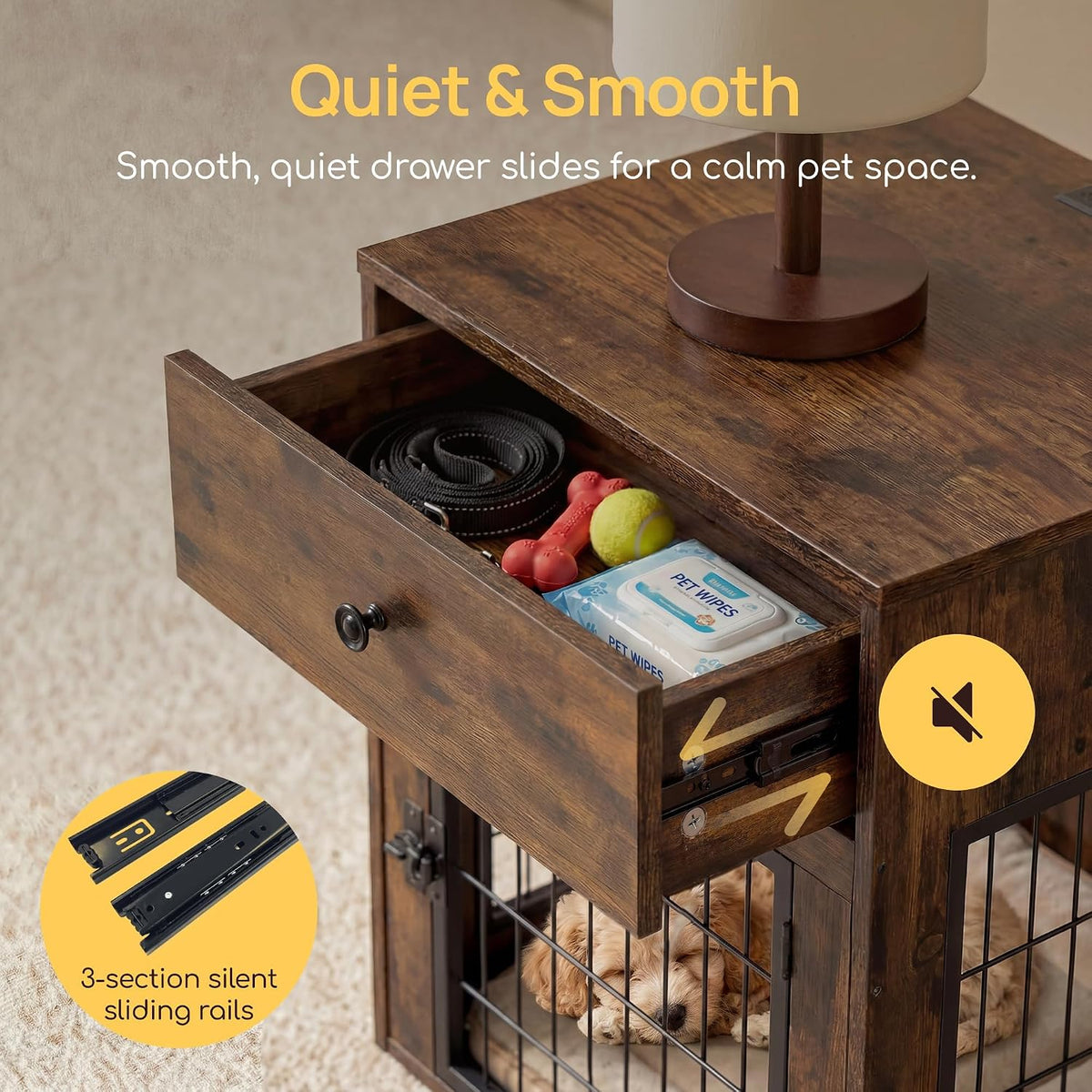 Dog Crate Furniture with Cushion and Charging Station for Indoor