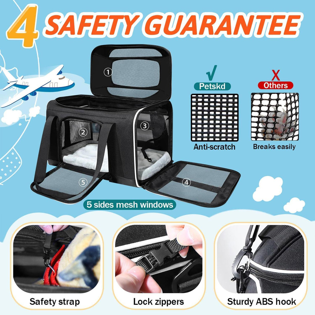 Top-Expandable Small Pet Carrier 18"x11"x11" Airline Approved