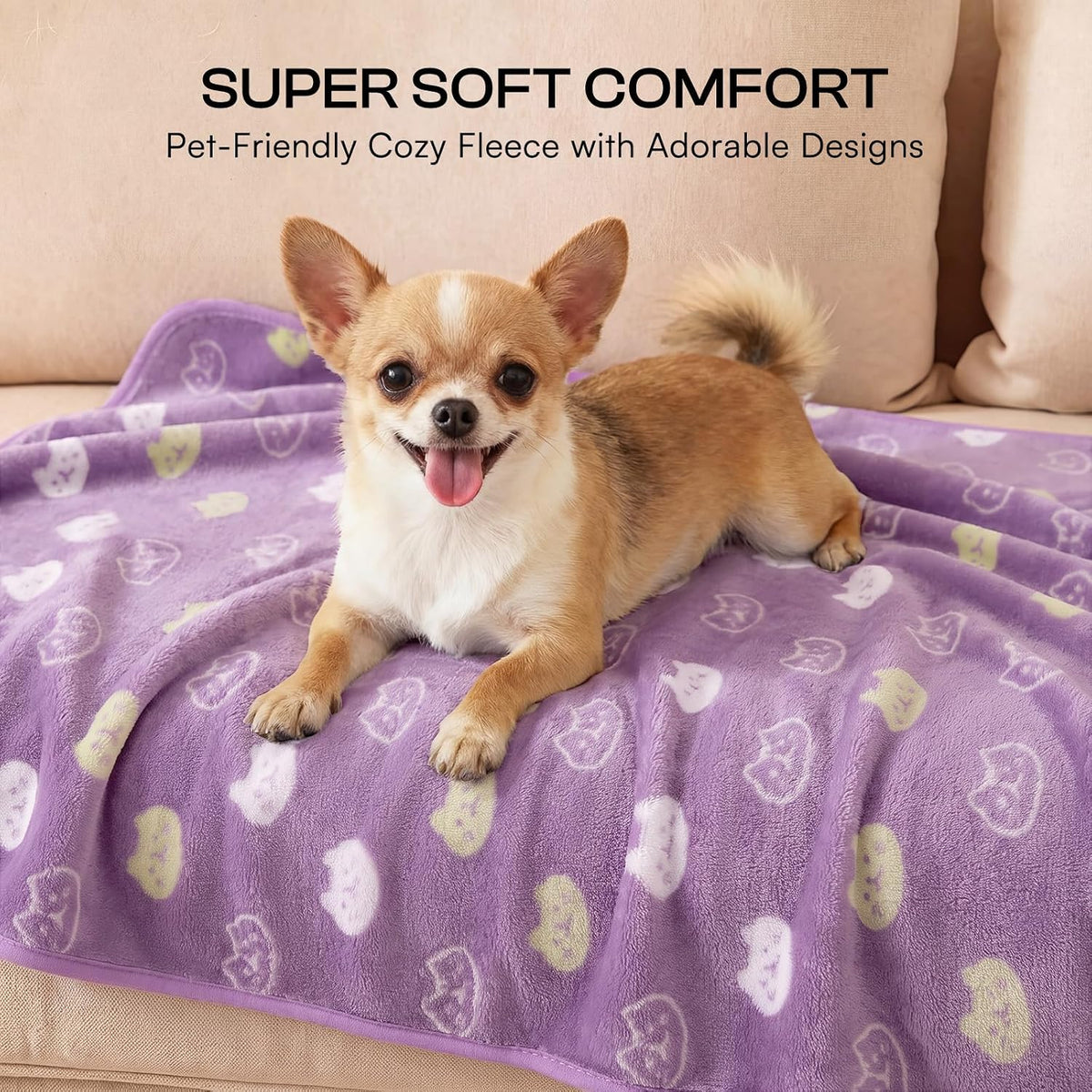 Luciphia 1 Pack 3 Blankets Super Soft Fluffy Premium Cute Cat Pattern Pet Blanket Flannel Throw for Dog Puppy Kitten,Whi