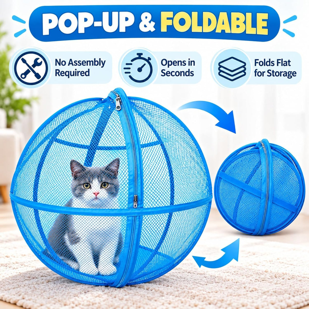 Rolling Cat Playpen, 26.77 Inch Mesh Hamster Ball for Cats, Single Zipper