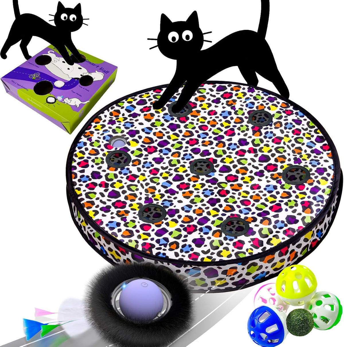 ORSDA Cat Toys, Interactive Fast Rolling Ball in Pouch, Hide and Seek for Indoor Cats, Motion Chirping Activated Moving 