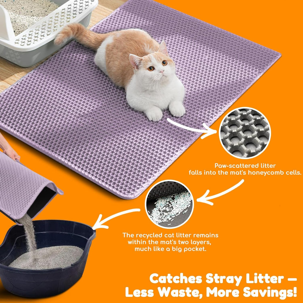 Cat Litter Mat 24"x16",Double Layer EVA Litterbox Mat Purple