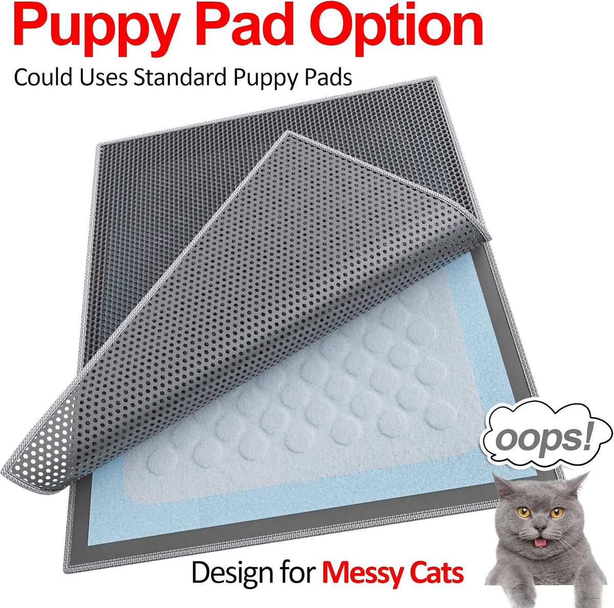 Waretary Cat Litter Mat, 36"x30", Waterproof, Scatter Control, Grey