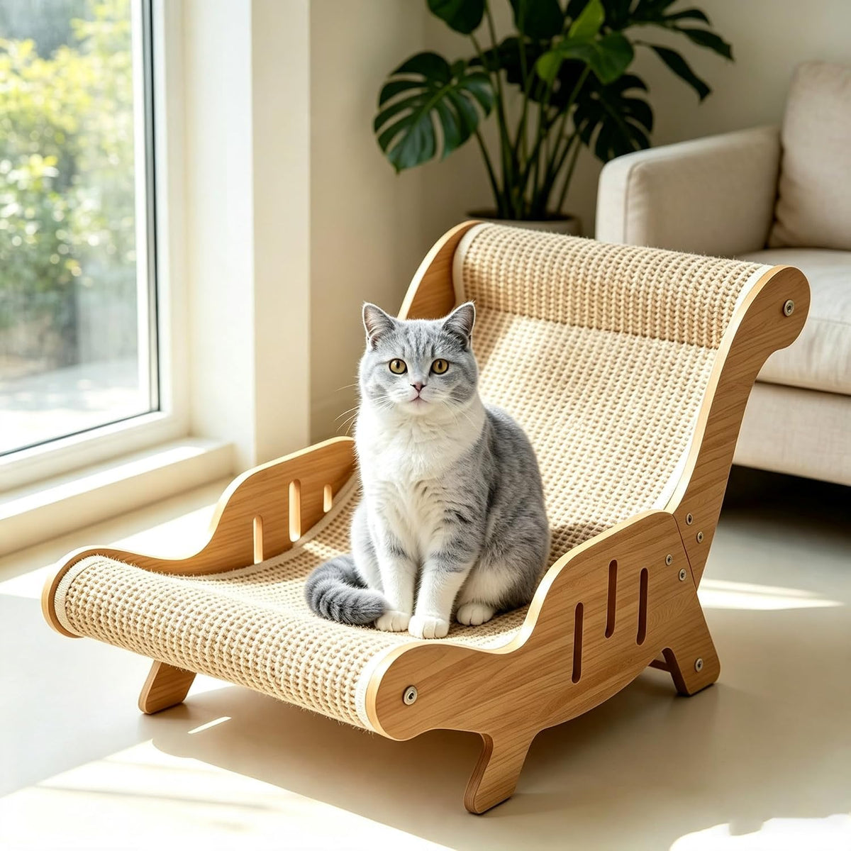 Cat Scratcher Lounge Chair with Wooden Frame